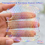 Auto Pearl 8 Pcs Car Door Handle Scratch Protector Stickers, 4 Bowl Recess Guards and 4 Horizontal Reflective Strip Protectors, Rainbow Honeycomb Design