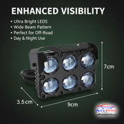 Auto Pearl Motorcycle 6-Lens Driving Lights Flasher Yellow, White with Red-Blue Led light, 30W, 12-80V Auxiliary Lights Compatible with All Bike