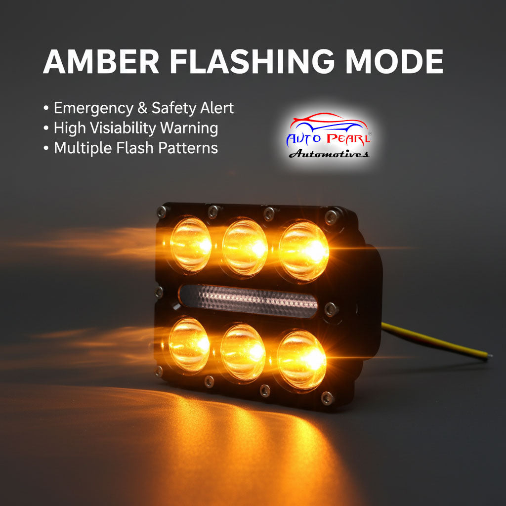 Auto Pearl Motorcycle 6-Lens DRL Driving Lights Flasher Yellow, White with Red-Blue Led light, 30W, 12-80V Auxiliary Lights compatible with All Bike