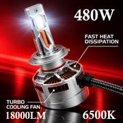 Auto Pearl H7-6500K 480W (240W Each), 36000LM LED Headlight Bulb with rear cooling Fan for Car (Cool White Light LED Headlight Bulb)