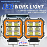 Auto Pearl Square 6-Led 12V-30W, DRL Fog light, Off-Road Vehicle Light Auxiliary White-Yellow Lighting 12V-30W Driving Work Light compatible with All Bike and Car