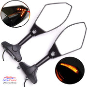 Auto Pearl Motorcycle Sway Adjustable Rear Side View Mirrors Integrated with Signal Light Kit Compatible with Suzuki GSXR, Honda CBR600RR, ATV, Yamaha R1, R6, R6S and Kawasaki