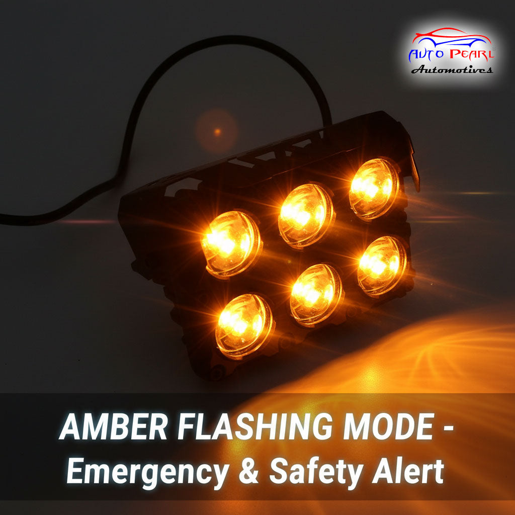 Auto Pearl Car 6-Lens Driving Lights Flasher Yellow, White with Red-Blue Led light, 30W, 12-80V Auxiliary Lights for All Car (Pack of 2)