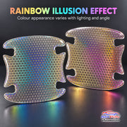 Auto Pearl 8 Pcs Car Door Handle Scratch Protector Stickers, 4 Bowl Recess Guards and 4 Horizontal Reflective Strip Protectors, Rainbow Honeycomb Design