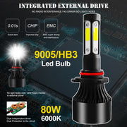 Auto Pearl 9005/HB3 LED Headlight Bulb for Car 80W 3500LM 6000K (White Light LED Headlight Bulb) (Pack of 2)