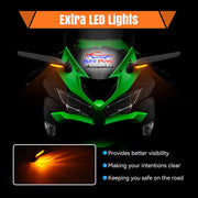 Auto Pearl Motorcycle Rear View Mirrors with LED Turn Signal Light Stealth Mirror Compatible with K-awasaki Ninja 500 650 Ninja 400 300 ZX6R, H-onda CBR300R CBR500R CBR600RR, S-uzuki GSXR 600 750 1000