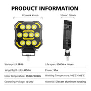 Auto Pearl Square 10-Led DRL Motorcycle Off-Road Vehicle Light Auxiliary White & Yellow 12V-24W (Pack of 1)