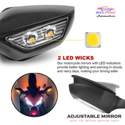 Auto Pearl Motorcycle Adjustable Rear View Side Mirror with Turn Signal Led Indicator Motorcycle Side Rearview Mirrors Compatible For R15-V3-V4, R1M, ZX6R, ZX10R, ZX25R, CBR600RR, CBR650R, FZ6R, Kawasaki Ninja ZX10R