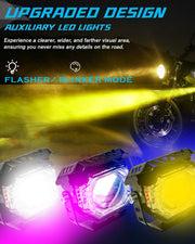 Auto Pearl Spot LED Work Light 12V-20W White/White-Yellow/Yellow High Beam and Multi Flicker mode Red/Blue Fog light, Off-Road Vehicles compatible with All Bikes and Cars