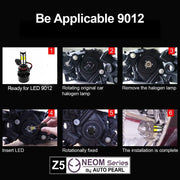 Auto Pearl 9012 80W LED Headlight with Better Heat Dissipation 6000K, 3500LM Water Resistant White Light (Pack of 2)