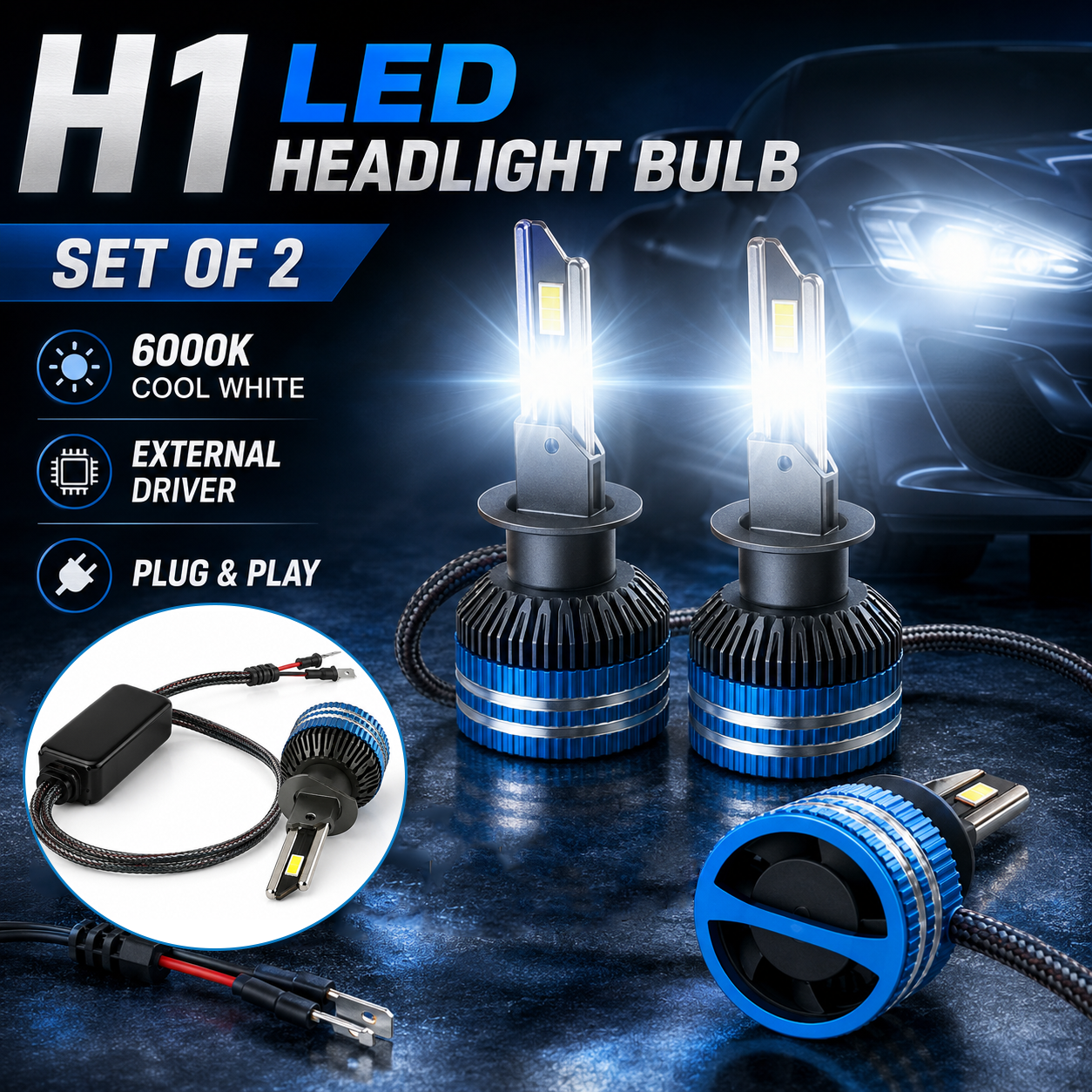 Auto Pearl 2-Side H1 LED Bulb Car 220W-12V 14000LM 6000K Ultra White light (Headlight Bulb) compatible with All Bike (Pack of 2)