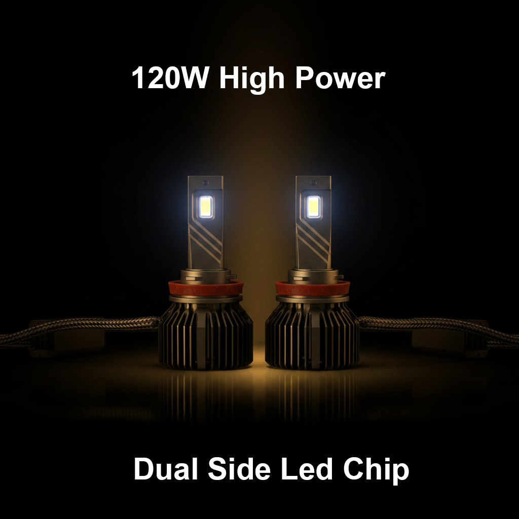 Auto Pearl 2-Side H8/H9/H11 LED Bulb Car 120W-12V 14000LM 6000K Ultra White light (Headlight Bulb) compatible with All Car (Pack of 2)