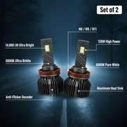 Auto Pearl 2-Side H8/H9/H11 LED Bulb Car 120W-12V 14000LM 6000K Ultra White light (Headlight Bulb) compatible with All Car (Pack of 2)