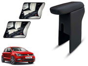 Auto Pearl Premium Car Armrest with Storage Box, High-Density Foam, Nappa Leatherette Black with double Stitching, No Obstruction to Rear Window Buttons, for Polo