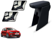 Auto Pearl Premium Car Armrest with Storage Box, High-Density Foam, Nappa Leatherette Black with double Stitching, No Obstruction to Rear Window Buttons, for Polo