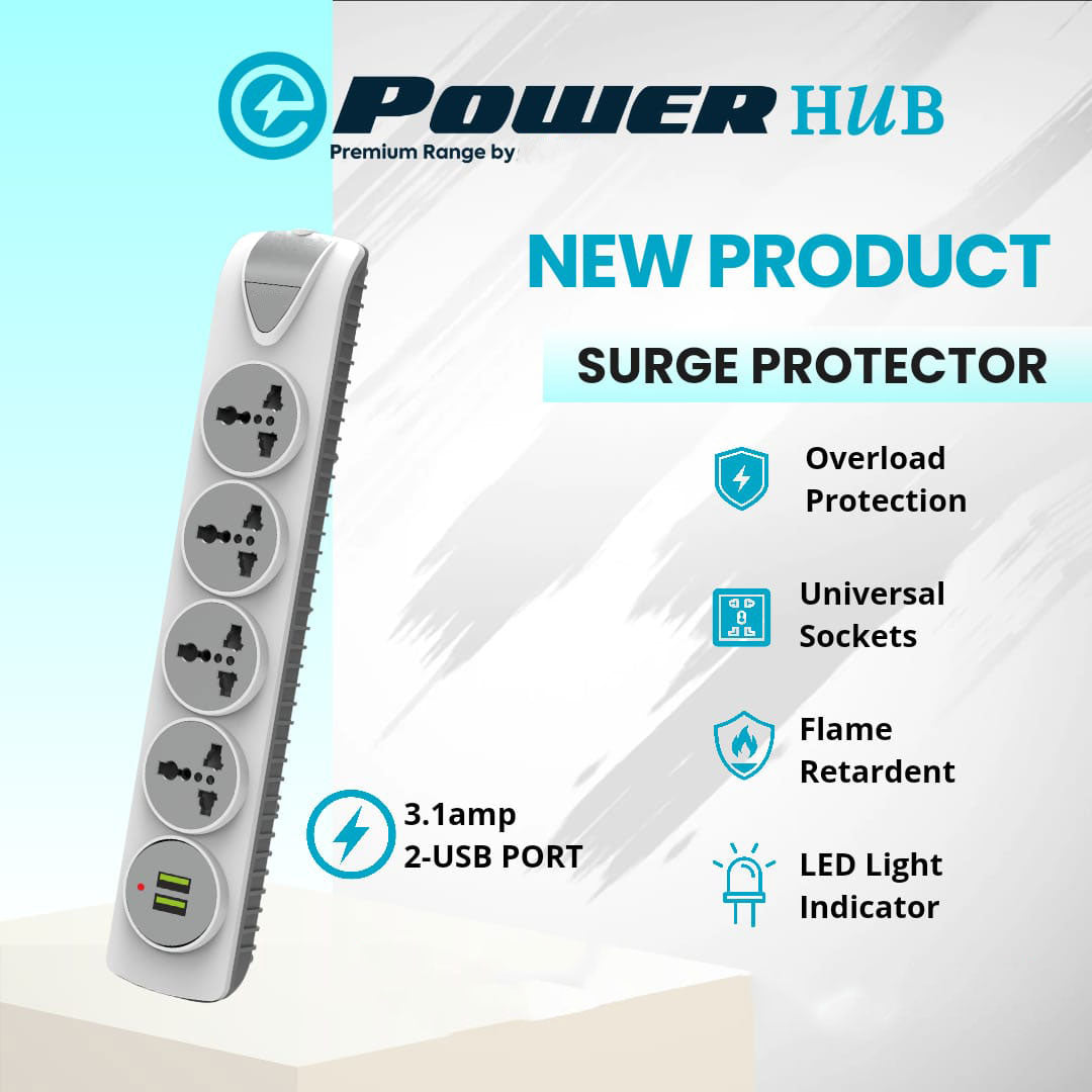 Auto Pearl Multi Plug Extension Board with Surge Protection – 4 Sockets, 2 USB Ports, LED Indicator, 6A Three Pin Socket