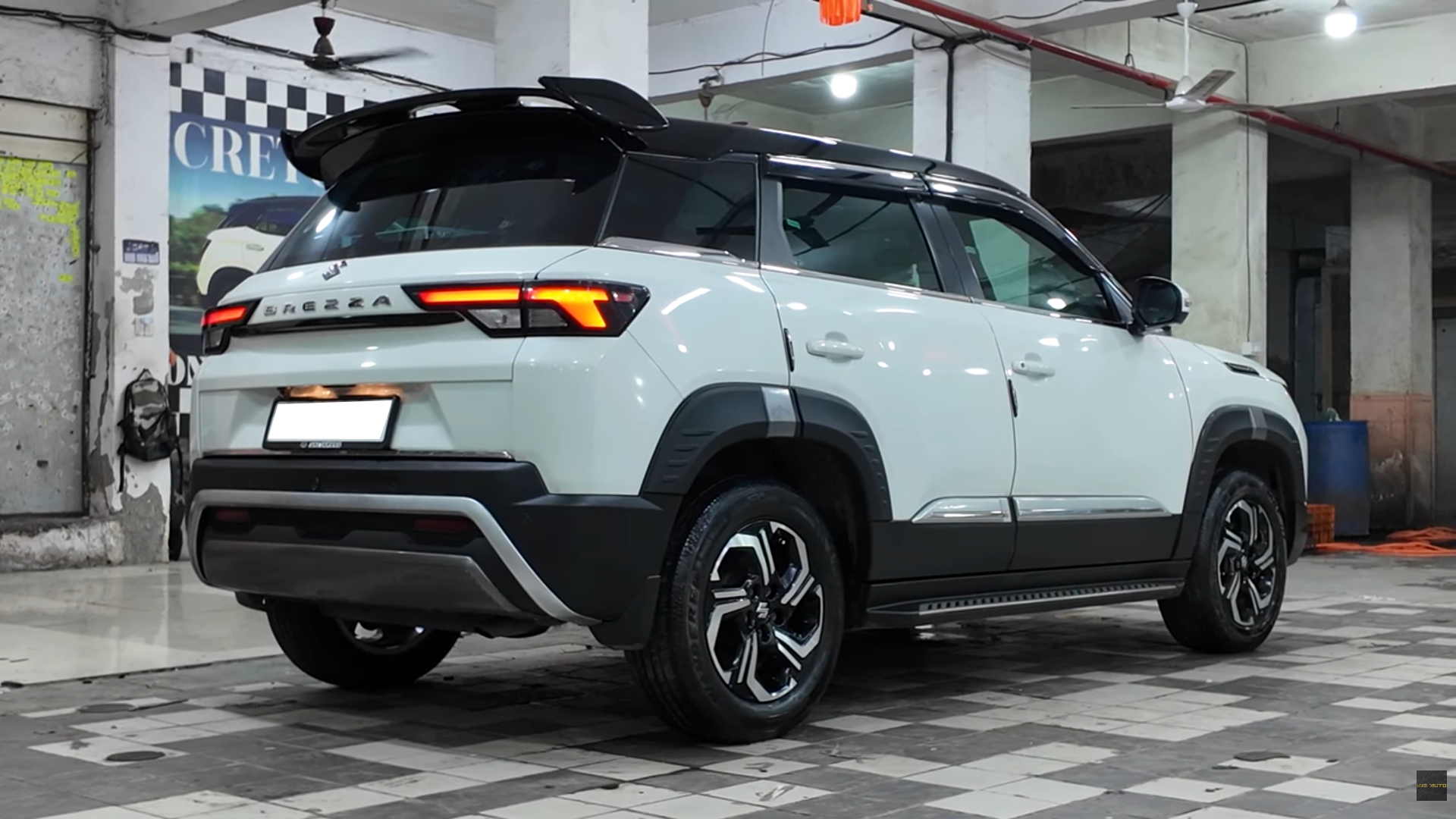 Auto Pearl FRP/ABS Drill Free Roof Spoiler Compatible with Maruti Suzuki Brezza | Car Spoiler without Brake Light Reflector (Black)