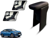 Auto Pearl Premium Car Armrest with Storage Box, High-Density Foam, Nappa Leatherette Black with double Stitching, No Obstruction to Rear Window Buttons, for Slavia 2022-2025
