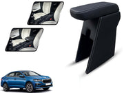 Auto Pearl Premium Car Armrest with Storage Box, High-Density Foam, Nappa Leatherette Black with double Stitching, No Obstruction to Rear Window Buttons, for Slavia 2022-2025