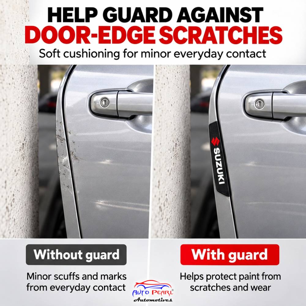 Car Door Edge Guard for Suzuki Models, Anti Scratch Door Protector, Soft Rubber & Silicone Shock Absorber | Prevents Dents & Paint Damage | Universal Fit Car Door Protection Strip (Black, Set of 4)