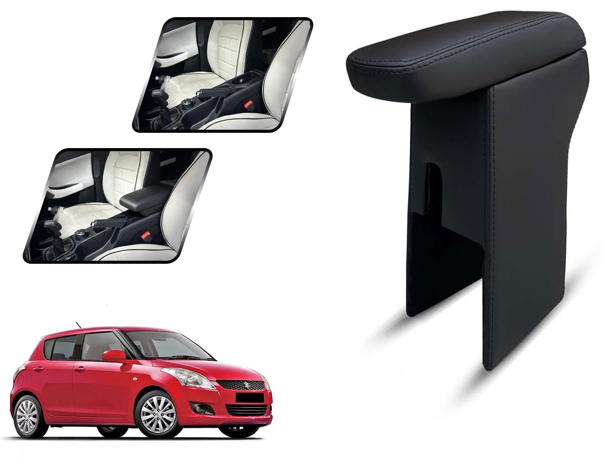 Auto Pearl Premium Car Armrest with Storage Box, High-Density Foam, Nappa Leatherette, No Obstruction to Rear Window Buttons, for Swift 2011