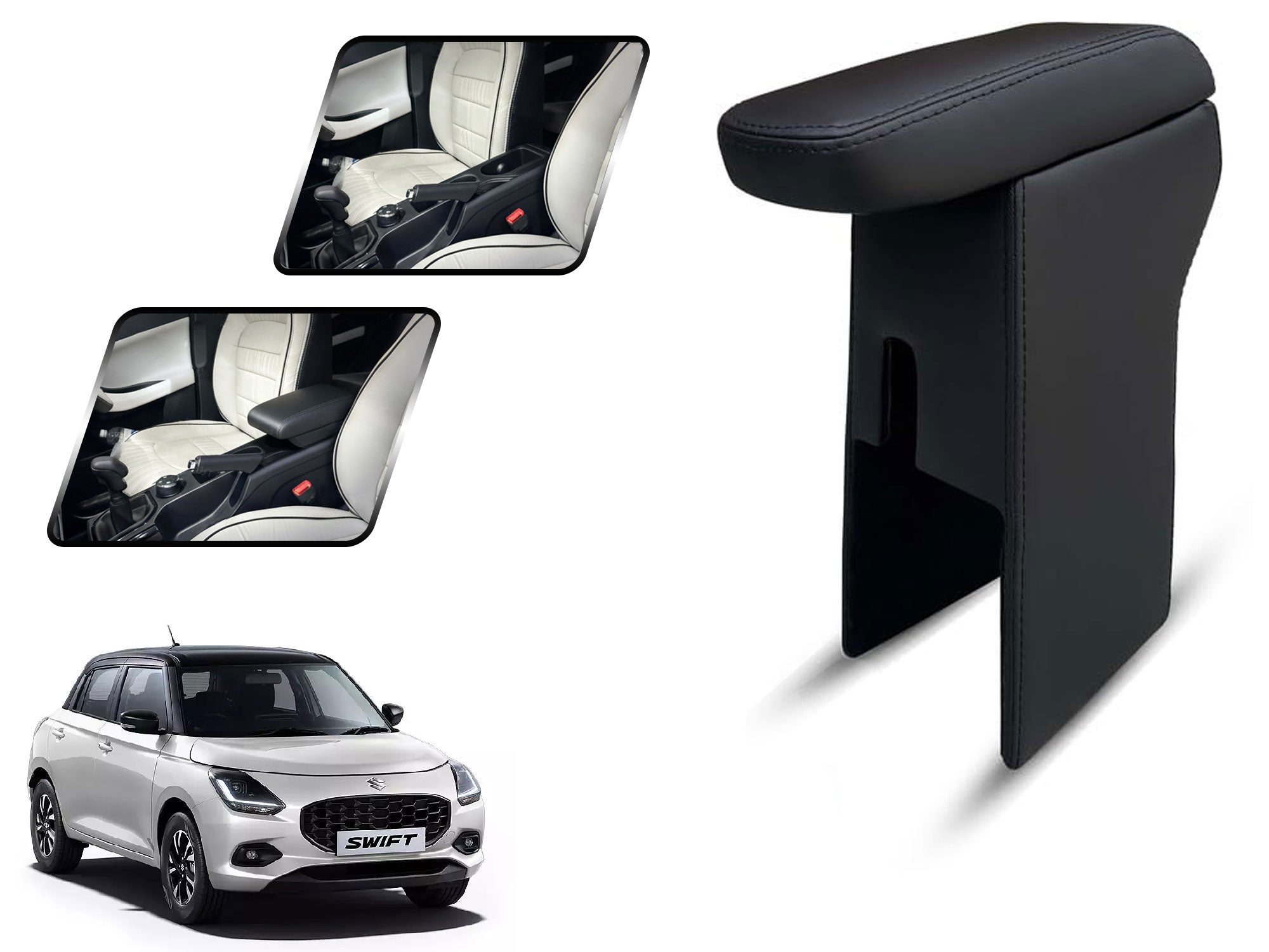 Auto Pearl Premium Car Armrest with Storage Box, High-Density Foam, Nappa Leatherette, No Obstruction to Rear Window Buttons, for Swift 2024