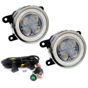 High Power Premium Quality 4 Led DRL Fog Lamp (White) with Chrome Ring Assembly (Set of 2)