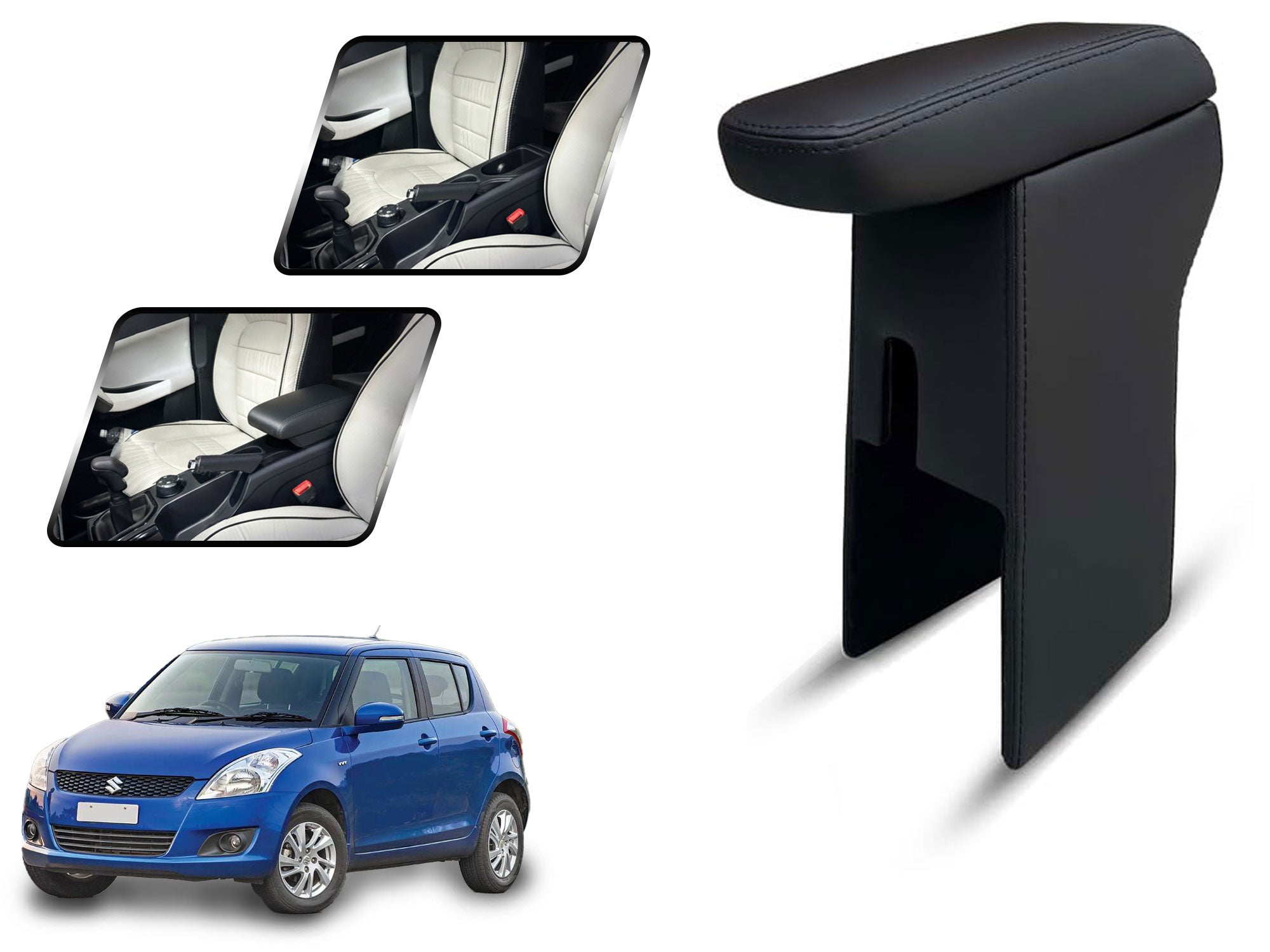 Auto Pearl Premium Car Armrest with Storage Box, High-Density Foam, Nappa Leatherette, No Obstruction to Rear Window Buttons, for Swift 2011-2014