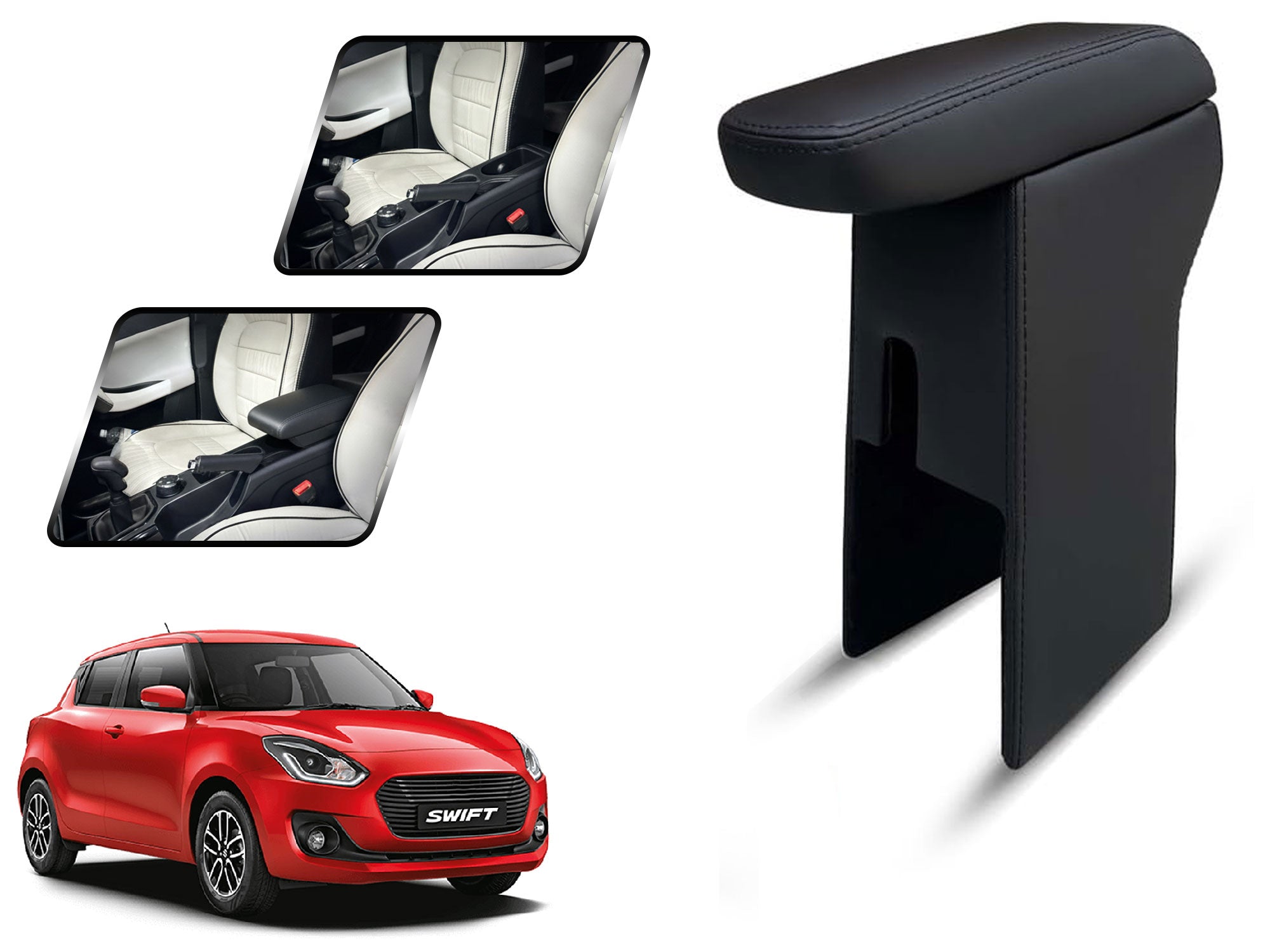 Auto Pearl Premium Car Armrest with Storage Box, High-Density Foam, Nappa Leatherette, No Obstruction to Rear Window Buttons, for Swift 2018-2022
