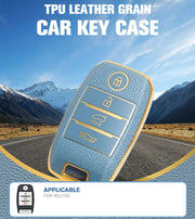 TPU Leather Grain Car Key Case Compatible with Seltos |4 Button Remote Key (Blue)
