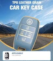 TPU Leather Grain Car Key Case Compitable with Carnival |5 Button Remote Key (Blue)