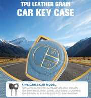 TPU Leather Grain Car Key Case Compitable with| Alto K10 | Alto 800 |Baleno| Brezza | Swift | Celerio | Dzire| Ciaz| Ignis | S-Cross| Ertiga | XL6 | S-Presso| Ritz | SX4 | WagonR |2B (Blue)
