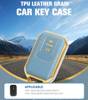 TPU Leather Grain Car Key Case Compitable with New Baleno | New Swift | New Dzire | New Ertiga | XL6 |2 Button Remote Key (Blue)