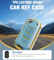 TPU Leather Grain Car Key Case Compitable with Baleno 2020 | Marazzo | Scorpio 2019 | Thar 2020 | TUV 300 Plus |3 Button Remote Key (Blue)