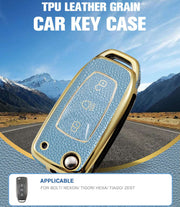 TPU Leather Grain Car Key Case Compitable with Bolt | Nexon | Tigor | Hexa | Tiago Zest |3 Button Remote Key (Blue)