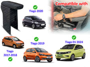 Auto Pearl Premium Car Armrest with Storage Box, High-Density Foam, Nappa Leatherette Black with double Stitching, No Obstruction to Rear Window Buttons, for Tiago 2017-2020