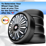 R14 Press Type Hubcap Blaze-DCR Wheel Cover Replacements for OEM Steel Wheels Polypropylene Material with Retention Ring | Set of 4 Pcs