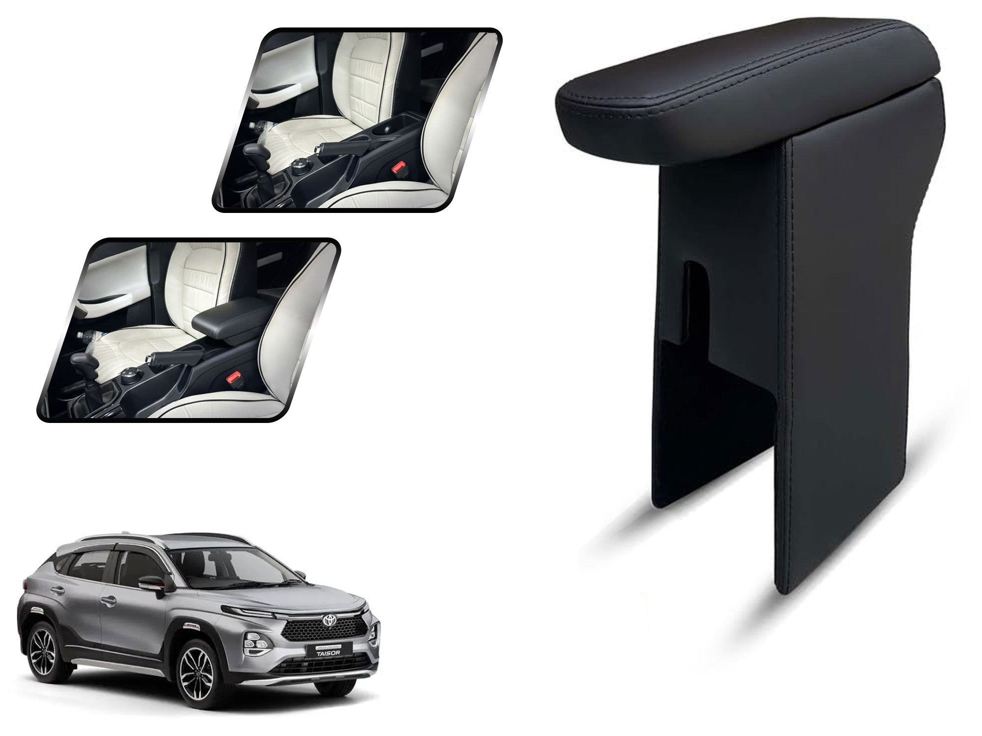 Auto Pearl Premium Car Armrest with Storage Box, High-Density Foam, Nappa Leatherette Black with double Stitching, No Obstruction to Rear Window Buttons, for Urban-Cruiser-Taisor