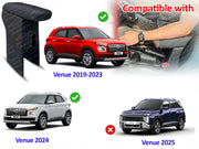 Auto Pearl Premium Car Armrest with Storage Box, High-Density Foam, Nappa Leatherette Black with double Stitching, No Obstruction to Rear Window Buttons, for Venue-2019-2024