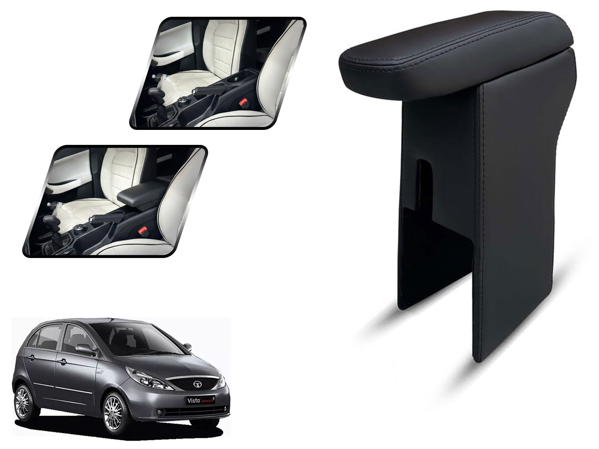 Auto Pearl Premium Car Armrest with Storage Box, High-Density Foam, Nappa Leatherette, No Obstruction to Rear Window Buttons, for Vista