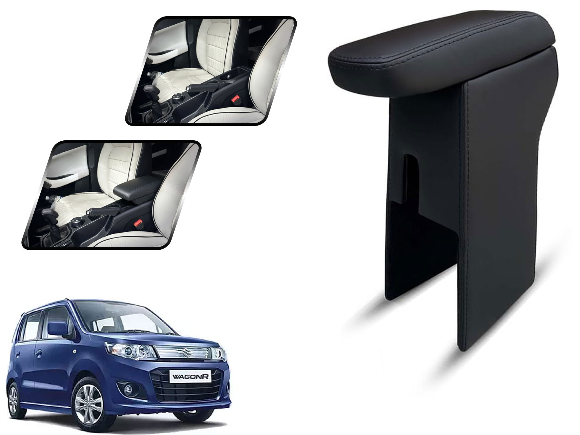 Auto Pearl Premium Car Armrest with Storage Box, High-Density Foam, Nappa Leatherette, No Obstruction to Rear Window Buttons, for WagonR 2014-2018