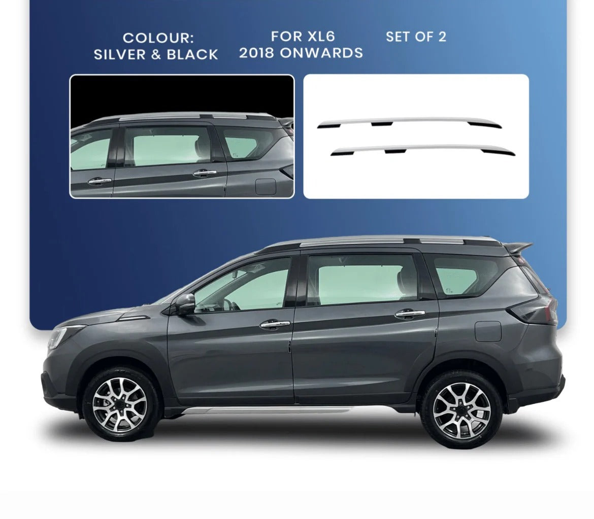 Auto Pearl Silver & Black Roof Rails Compatible with Maruti Suzuki XL6 2018 Onwards (Set of 2)