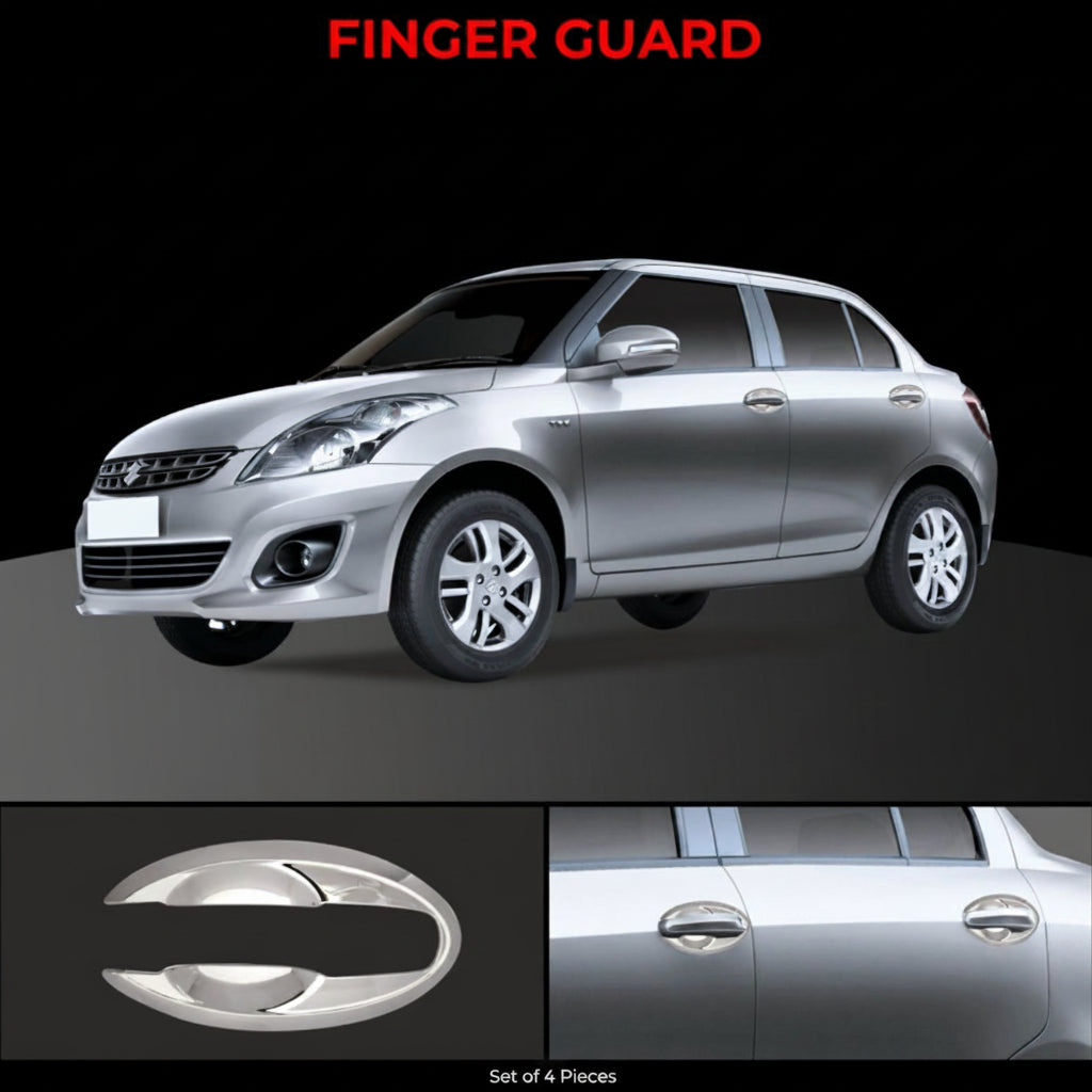 Full Chrome Door Handle Finger Guard Bowl Set of 4Pcs for Suzuki Dzire 2012-2015