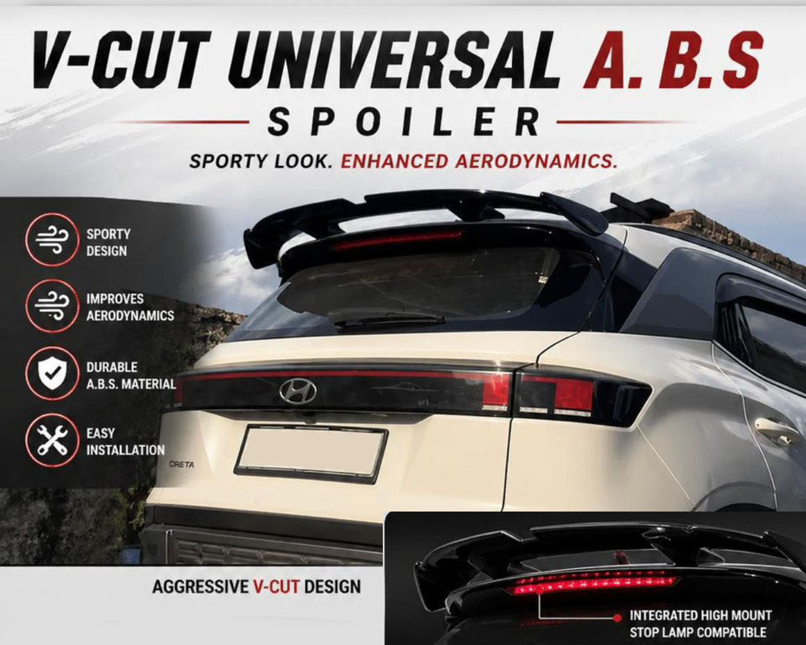 Auto Pearl V-Cut Universal ABS Spoiler | Gloss Black | Fits Most SUVs, Hatchbacks & Crossovers | Stop Lamp Compatible
