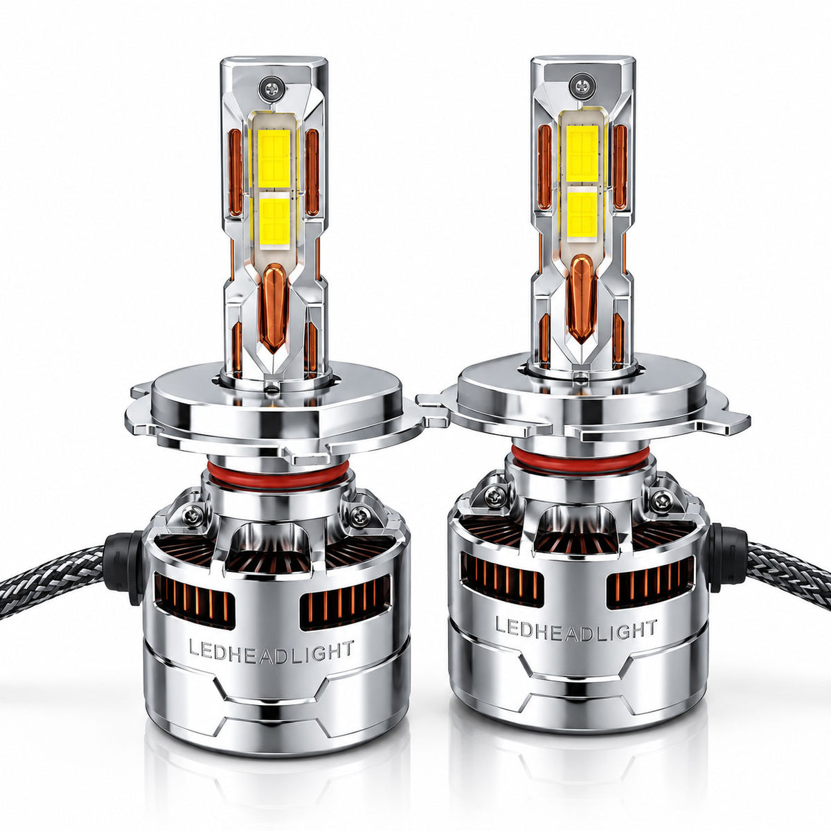 Auto Pearl H4-6500K 480W (240W Each), 36000LM LED Headlight Bulb with rear cooling Fan for Car (Cool White Light LED Headlight Bulb)