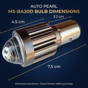 Auto Pearl M5-BA20D bulb dimensions infographic