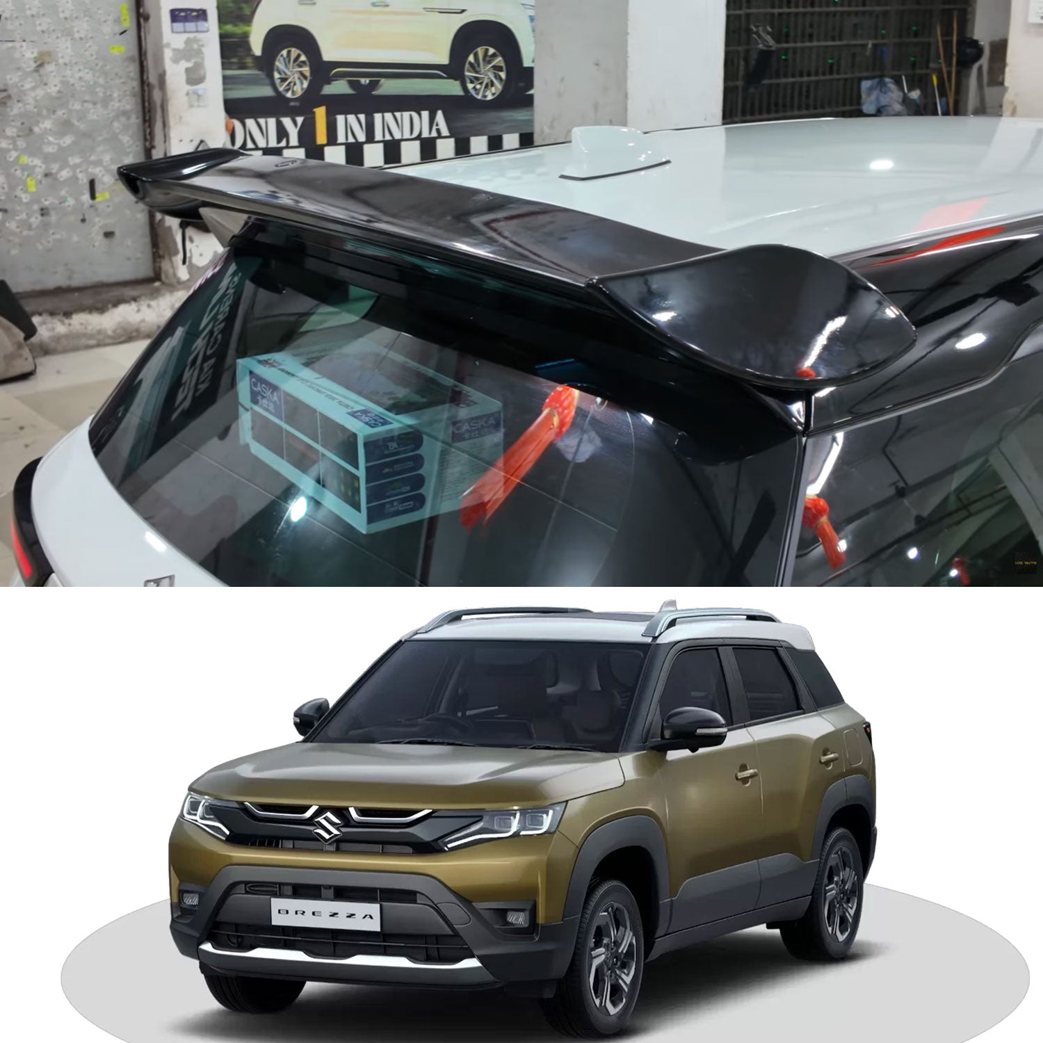 Auto Pearl FRP/ABS Drill Free Roof Spoiler Compatible with Maruti Suzuki Brezza | Car Spoiler without Brake Light Reflector (Black)