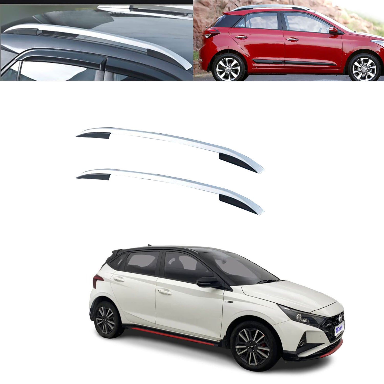 O.E. Type Roof Rail for i20 2020  (Set of 2)|Silver Black