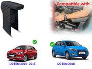 Auto Pearl Premium Car Armrest with Storage Box, High-Density Foam, Nappa Leatherette Black with double Stitching, No Obstruction to Rear Window Buttons, for i20 Elite 2018