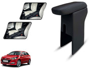 Auto Pearl Premium Car Armrest with Storage Box, High-Density Foam, Nappa Leatherette Black with double Stitching, No Obstruction to Rear Window Buttons, for i20 Elite (2014-2017)